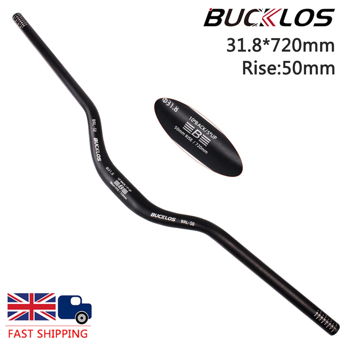 BUCKLOS 50mm Rise Handlebar 720mm Aluminum Mountain Road Bike 31.8