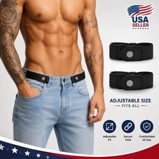 2 Pack No Buckle Elastic Belt Invisible Loop Belt for Jeans Pants