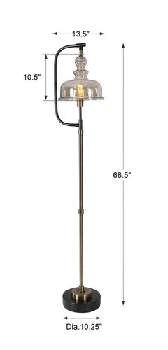 UTTERMOST 28193-1 ELIESER ANTIQUE BRUSHED BRASS RUST BLACK INDUSTRIAL FLOOR LAMP - Picture 5 of 5
