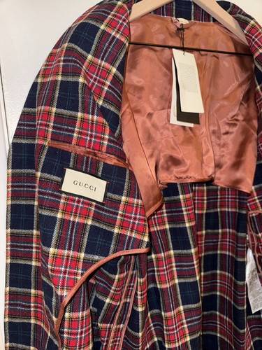 Authentic Gucci Wool Blend Red Plaid Crest Jacket Men’s Size 50 L Made In Italy - Picture 13 of 19