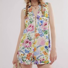 Free People Show Me Your Mumu Reno Romper Zip Dress Floral Knit Sleeveless XXL
