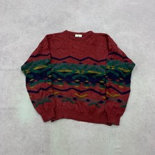 Vintage Knitted Jumper abstract patterned grandad knit sweater Men's L