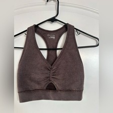 Offline by Aerie Ribbed Tank Top Sports Bra Brown size small athletic workout