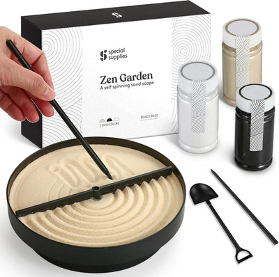Zen Garden Sand Spinner   Self Spinning Sandscape for Desk, Mindfulness Kit, Str