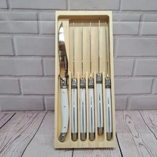 Farberware 6-pc Triple Rivet Laguiole Steak Knife Set White Handles & Wood Tray