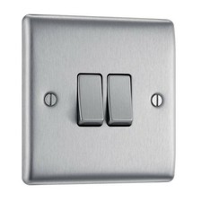  BG Nexus NBS42 Brushed Steel/Satin Chrome Twin Light Switch 2 Gang 2 Way
