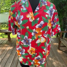 Vintage GAP Red Hibiscus Floral Hawaiian Shirt Rayon Mens S / Womens M
