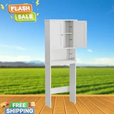 Over-The-Toilet Storage Cabinet, White Bathroom Organizer with Adjustable Shelf