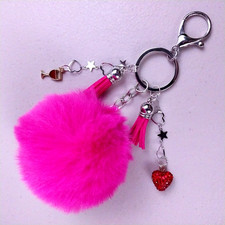 Keychain, Purse Charm, Bag Clip, Pink Pom-Pom and Charms 164