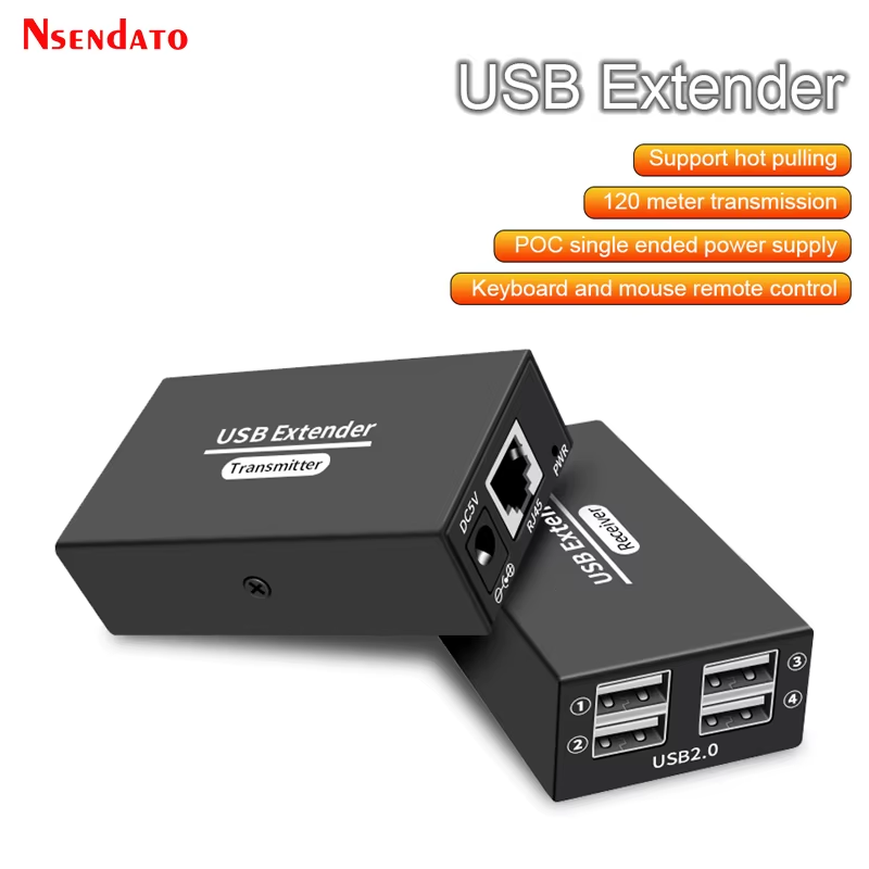 USB 2.0 120m Extender adapter 4 port USB HUB Extender 120m Over RJ45 Cat6 POC La-image