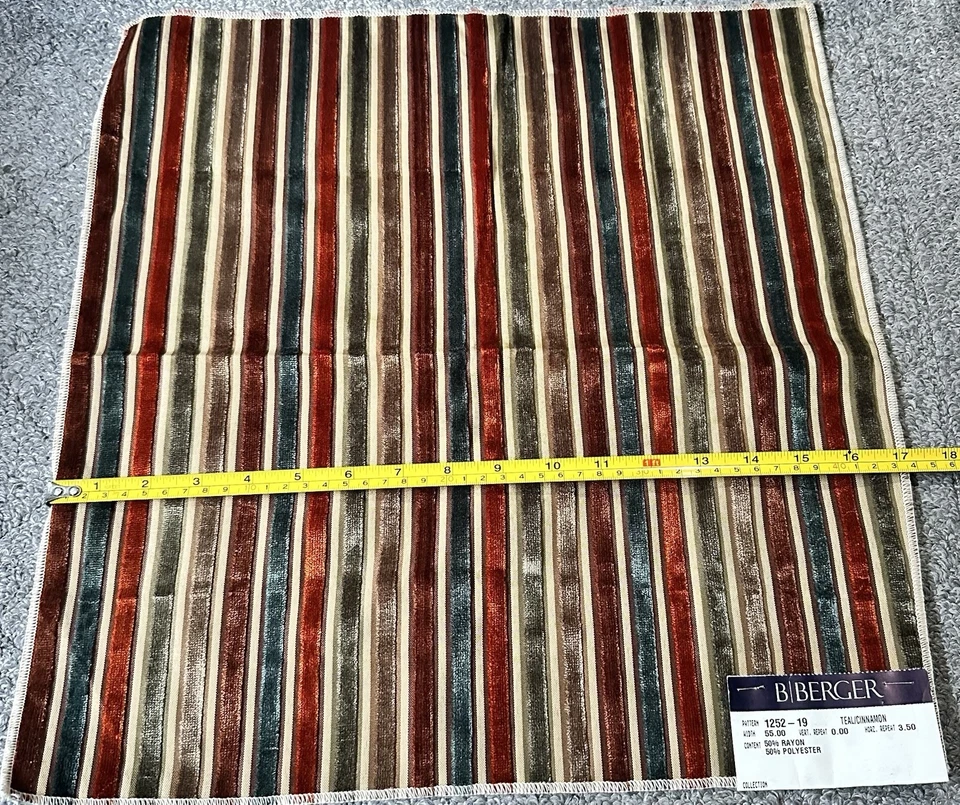 B Berger Fabric Sample Remnant 17x17.5” APPROX Stripes Teal Cinnamon Crafts - Image 4 of 4