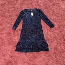 Tommy Hilfiger Women's 3/4 Sleeve Velvet Burnout Dress Size 2 Blue