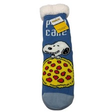 Peanuts Snoopy Sherpa Lined Socks Blue Pizza Cake Slippers Non Slip Warm Cozy