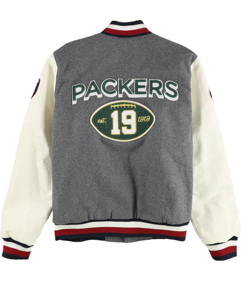 Tommy Hilfiger Mens Green Bay Packers Varsity Jacket, Grey, Medium - Image 3 of 3