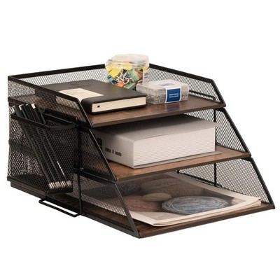 3-Tier Holz Metall Schreibtischorganizer Stapelbar 3 Schichten 30x