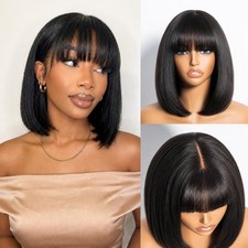 Bob Human Hair Wig With Bangs For Women Short...