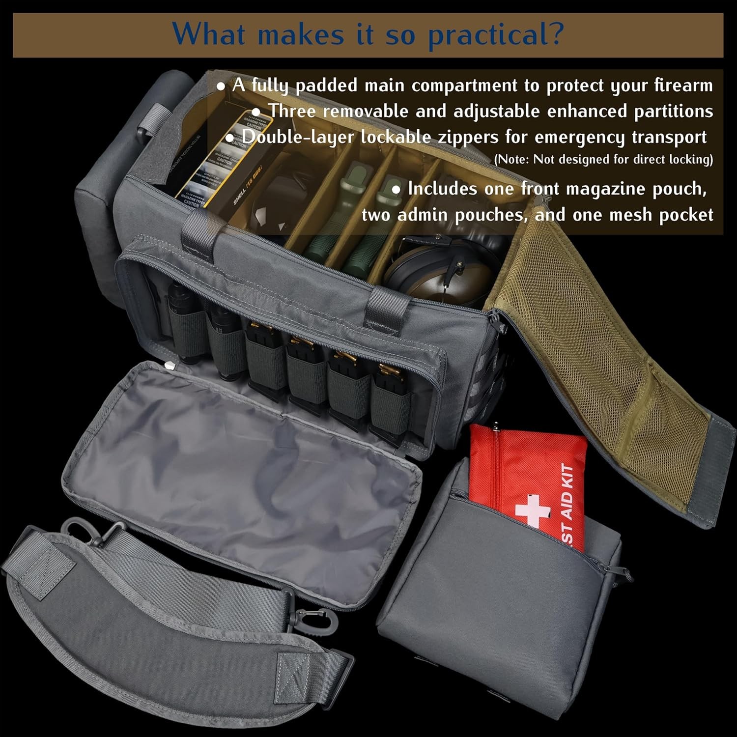 Range Bag for Handgun Ammo Shooting, L Gun Case Carry 5+ Pistols Transport Tacti