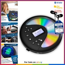 Portable CD Player Bluetooth 5.0 AUX FM Transmitter Rechargeable Battery Car