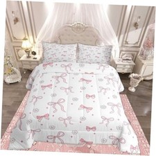 Bow Floral Bedding Set Girls Watercolor Bows Comforter Full Crystal Pink