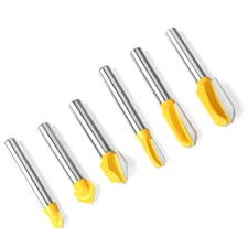 6x Industrial Grade 1/4-Inch Shank 90 Degree V Groove Round Router Bit Set Tool