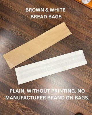 BREAD PAPER BAGS. UNPRINTED, BROWN OR WHITE KRAFT PAPER. SIZE L, 5 X 2.5 X 24''.
