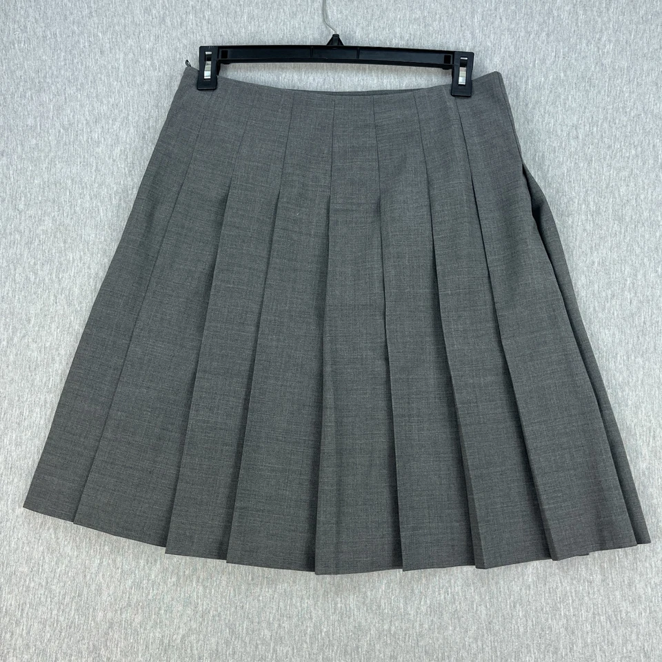 Falda midi plisada Brooks Brother para mujer 8 gris lana Tollegno tejida en Italia NUEVA Foto 2 de 4