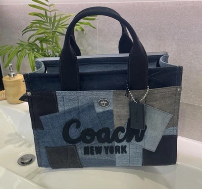 Coach Denim Patchwork Satchel Blue/Black Leather Trim Detachable Strap - Image 1 of 4