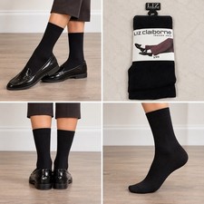Liz Claiborne Women’s Trouser Socks Black Size 9-11 Nylon Spandex USA Made