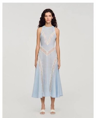 sandro Blue Striped Lace patchwork Sleeveless Dresses Women's