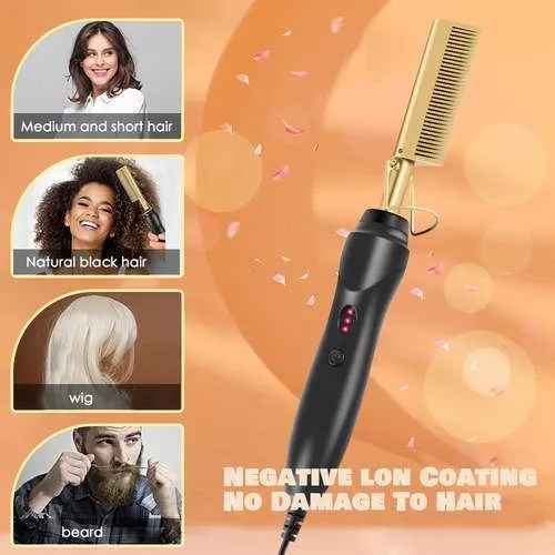 Electric Hot Comb Consistent Temperature Natural Hair Straightener Flat  Iron Kit