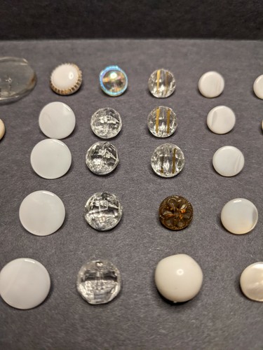 Vintage Mixed Glass 20s 30s 40s Buttons White Clear - Picture 3 of 5