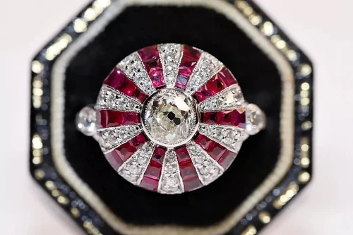 Art Deco Vintage 2.8Ct Lab Created Diamond Engagement 14K White Gold Finish Ring