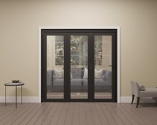 Internal Bifold Doors Black Contemporary Style 1 Lite Clear Glass - Pre-finished
