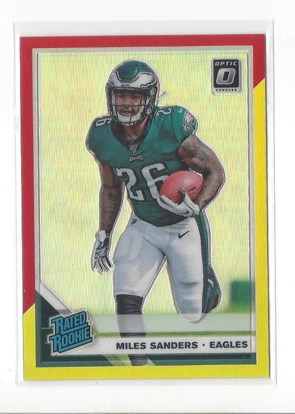 2019 Optic Red and Yellow Prizm #172 Miles Sanders RR RC Rookie Eagles Panthers