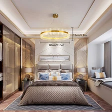 Modern LED Chandelier Crystal Pendant Lamp Round Ceiling Light Ring Adjustable