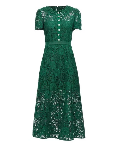 Vestido midi para mujer autorretrato de encaje manga corta calce y acampanado - Imagen 1 de 6
