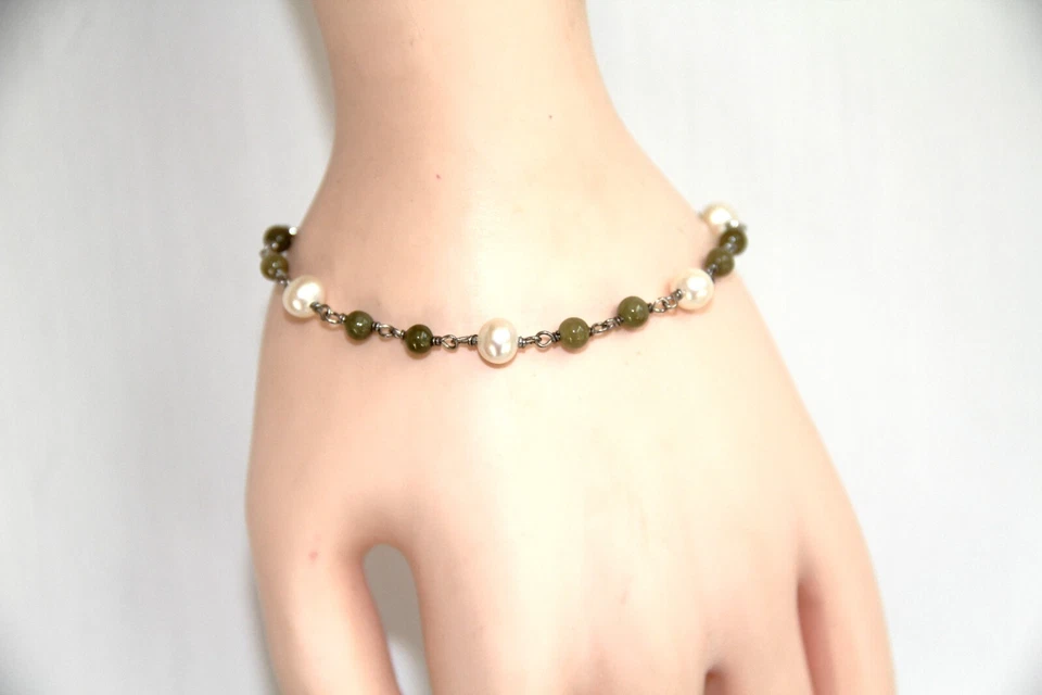 Blue Nile Sterling Silver Pearl and Chalcedony Bracelet. RARE Gorgeous Foto 3 de 4