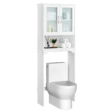 Modern Free-Standing Over-the-Toilet Storage with 2-Door Tempered Glass Cabinet 