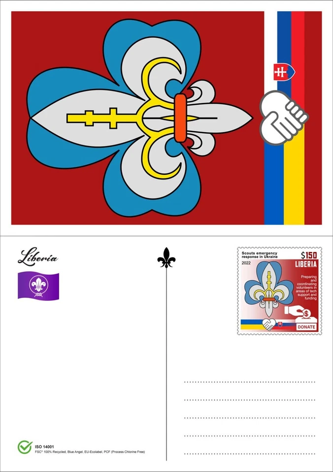 Набор из 8 карточек скаутов канцелярские товары 2022 Liberia как новые без наклеек и следов 100% переработанная бумага - Изображение 4 из 4