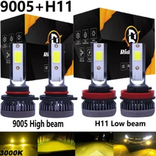 9005+H11 LED Headlight Combo High Low Beam Bulbs Kit 3000K Yellow Bright Lamps