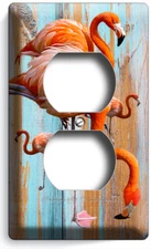 TROPICAL FLORIDA PINK FLAMINGO WORN OUT WOOD OUTLET WALL PLATE BATHROOM HD DECOR
