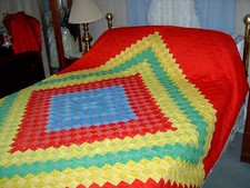 OAK Vintage Old Order Amish Queen Hand Made Calico Trip Patchwork Quilt 91x93