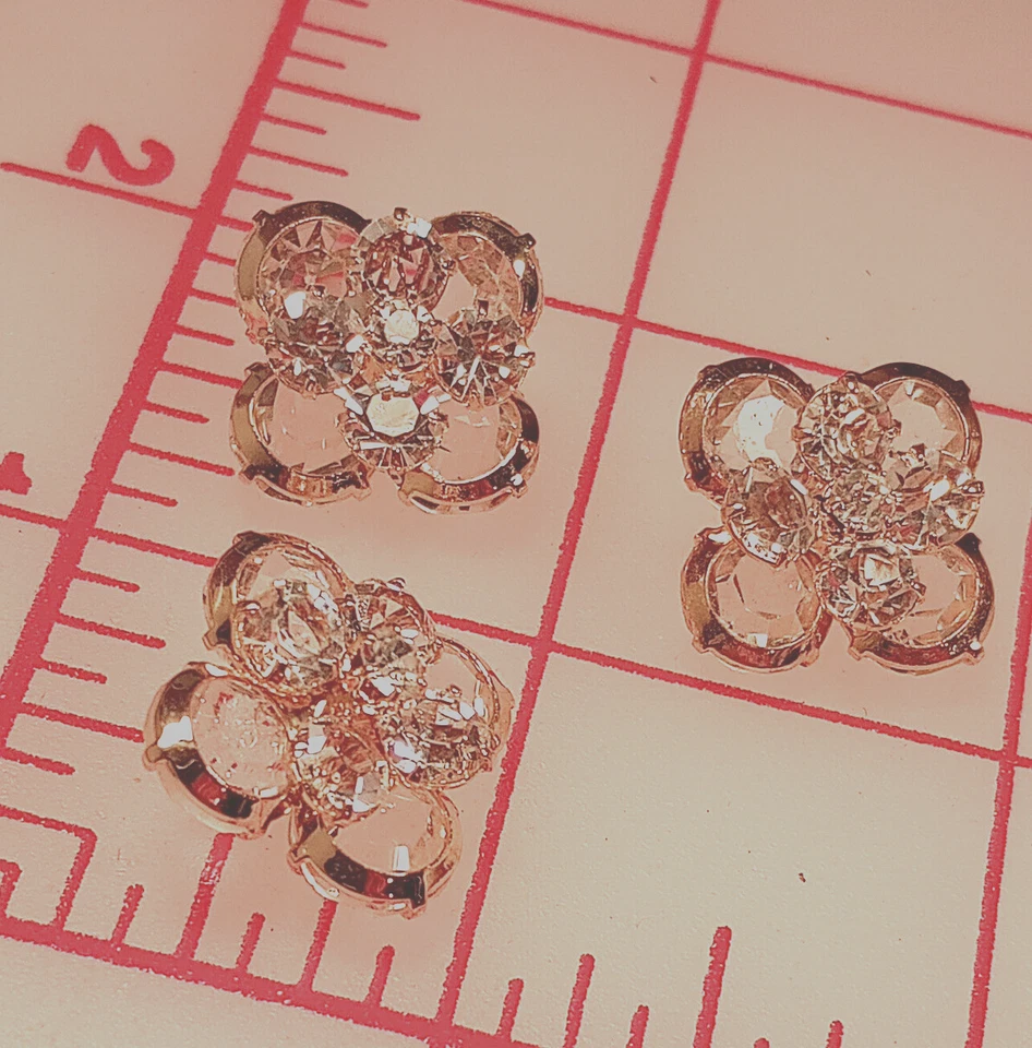 4 Multi Layer Gold Rhinestone Czech Shank Button 3-D Flower Design 3/4" #517 - Image 2 of 4