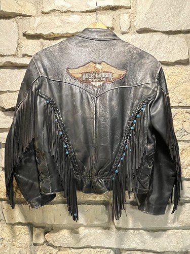 Vintage Harley Davidson Patch Lederjacke Fransenperlen Damen Größe S Look! - Bild 7 von 19