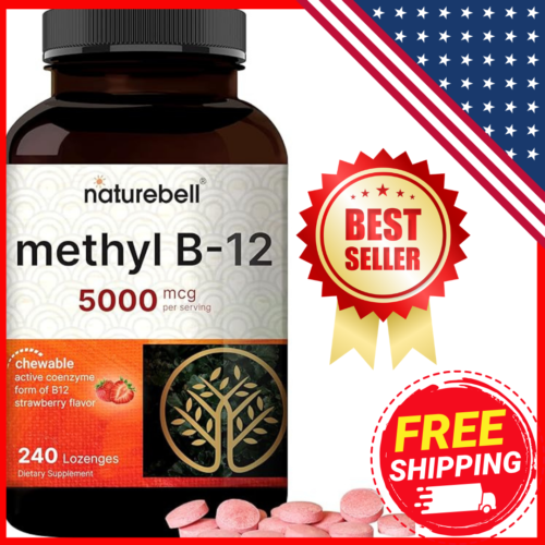 NatureBell Ultra Strength Vitamin B12 Methylcobalamin 5000mcg, 240 Strawberry 12 - Picture 1 of 24