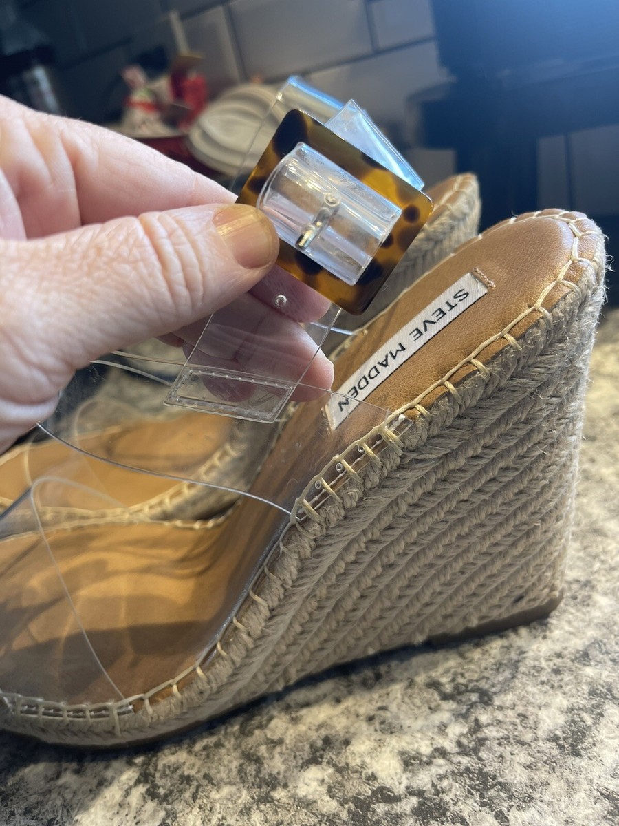 Steve Madden N4286* Womens Clear/Beige Uri Espadrille Wedge