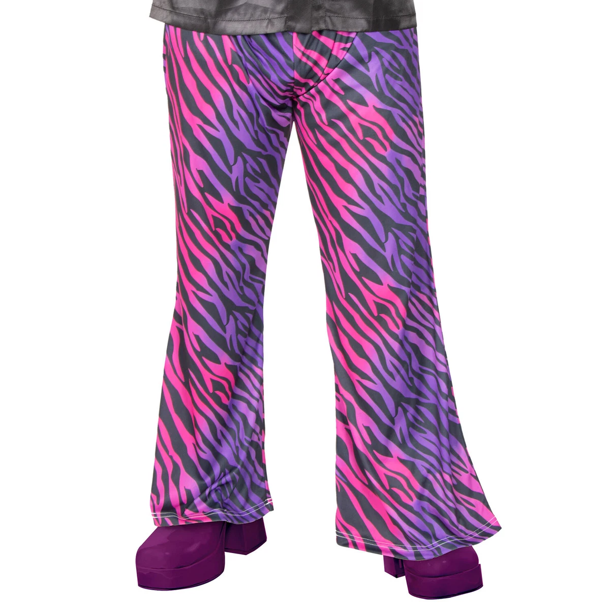 Adult Mens 1970s Disco Fever Flares Zebra Print Trousers Hippy