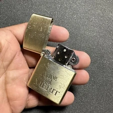 MERIT CIGARETTES FLUID TYPE LIGHTER BRUSHED/POLISHED GOLD TONE