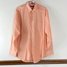 Chaps Mens Button Front Shirt Sz 16 34/35 Classic Fit Orange White Check