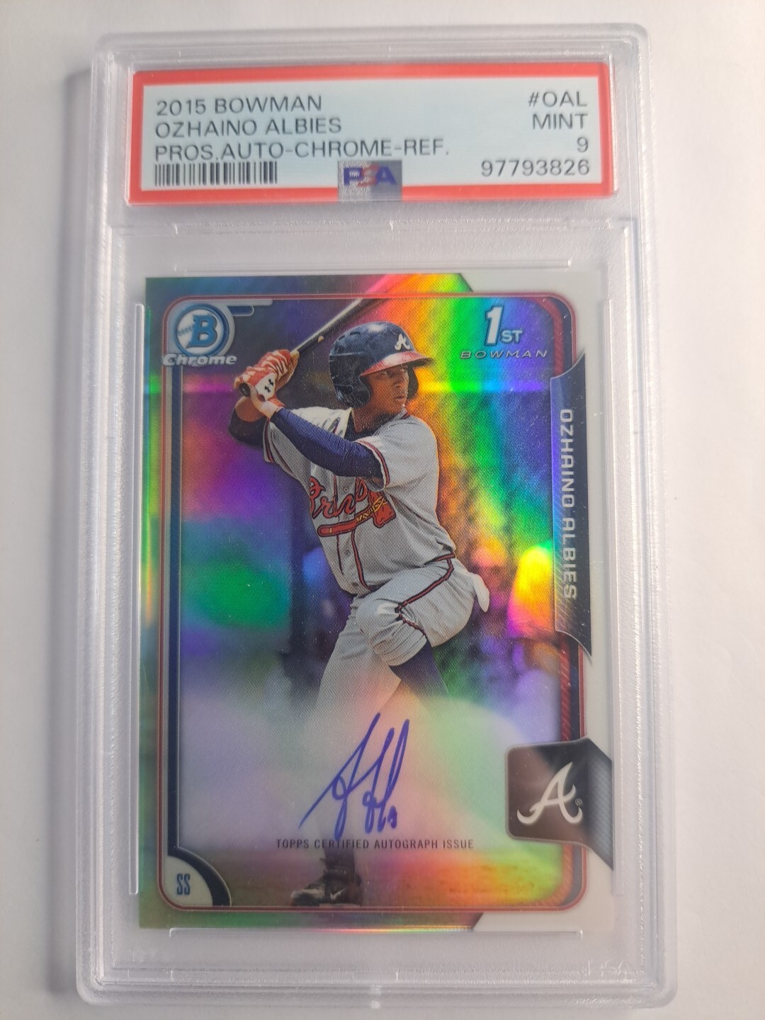 2015 Bowman Chrome Ozzie Albies RC 1st Auto Refractor /499 #BCAP-OAL PSA 9 MINT